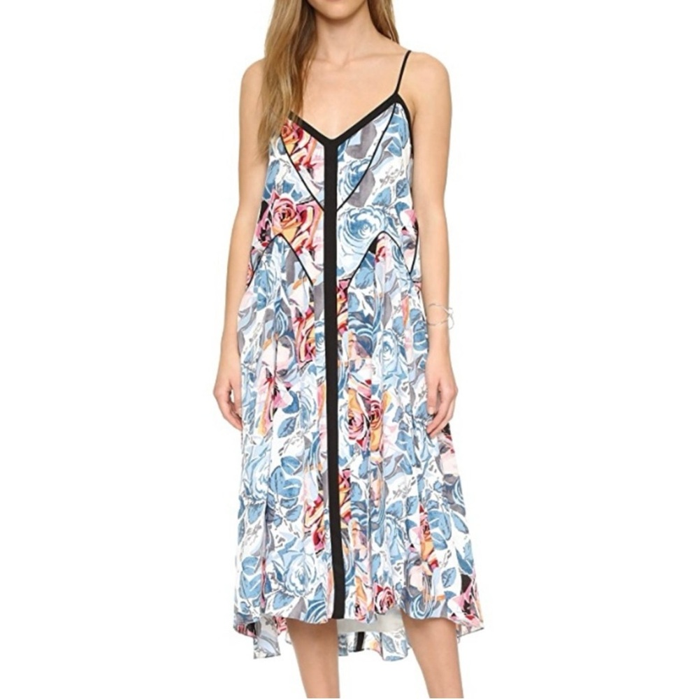 NEW ELIZABETH AND JAMES SILK FLORAL PRINT MIDI SLIP DRESS
